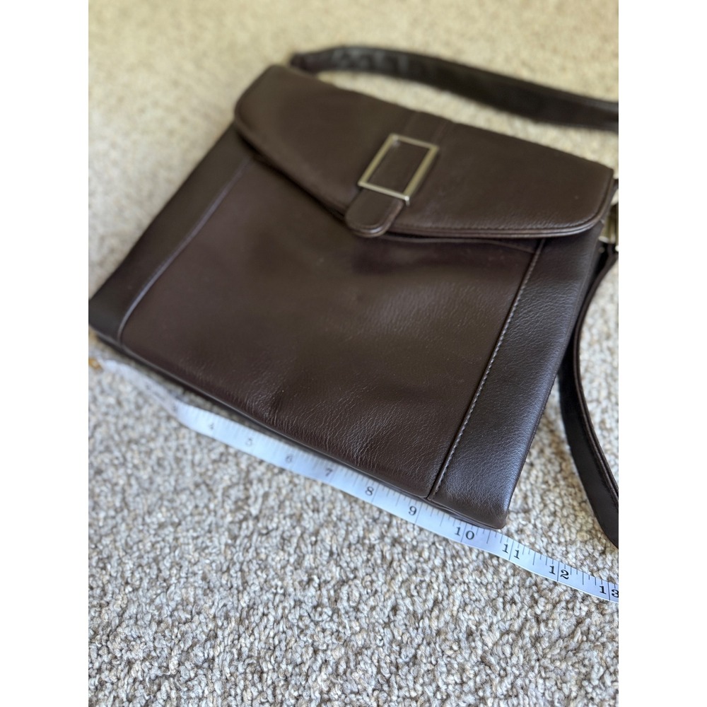Vintage 90s Worthington Dark Brown Leather Crossbody Bag Flap Organizer Purse - Picture 2 of 10